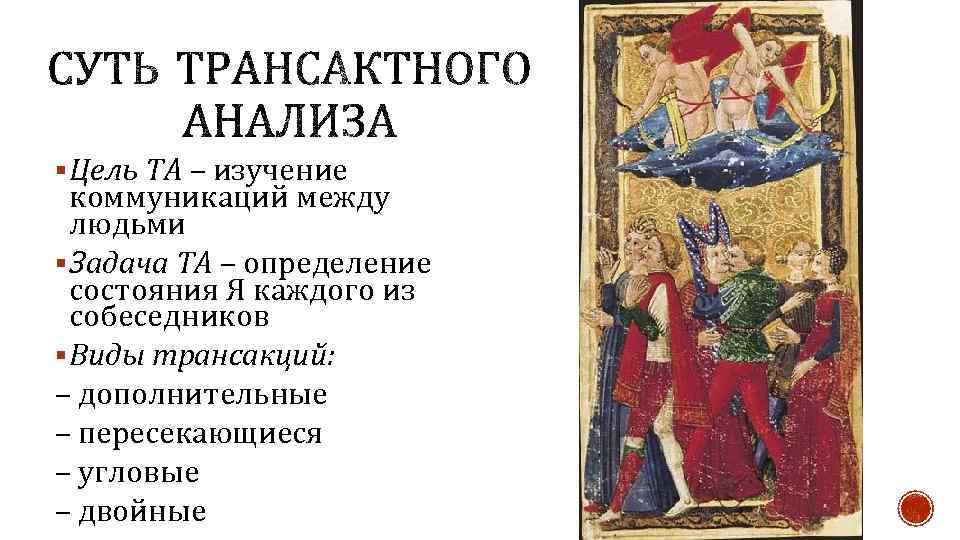 § Цель ТА – изучение коммуникаций между людьми § Задача ТА – определение состояния