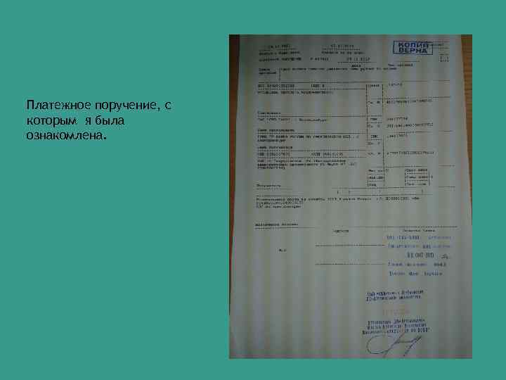 Платежное поручение, с которым я была ознакомлена. 
