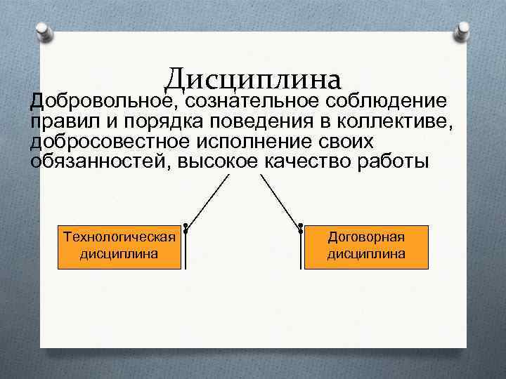 Дисциплина Добровольное, сознательное соблюдение правил и порядка поведения в коллективе, добросовестное исполнение своих обязанностей,