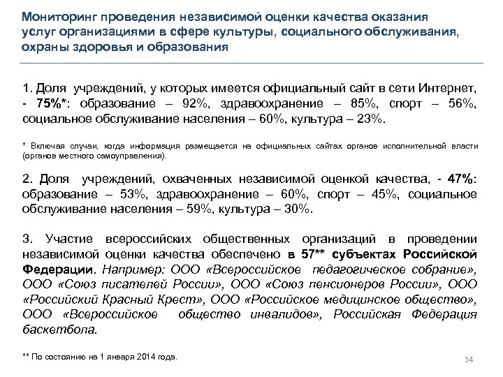 Мониторинг проведения независимой оценки качества оказания услуг организациями в сфере культуры, социального обслуживания, охраны