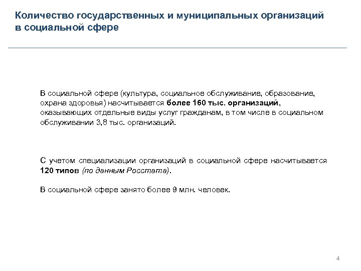 Количество государственных и муниципальных организаций в социальной сфере В социальной сфере (культура, социальное обслуживание,
