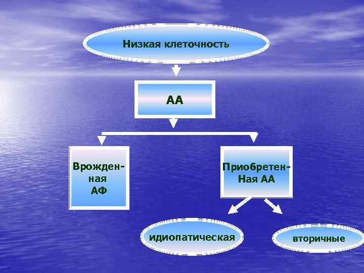 Низкая клеточность АА Врожденная АФ Приобретен. Ная АА идиопатическая вторичные 