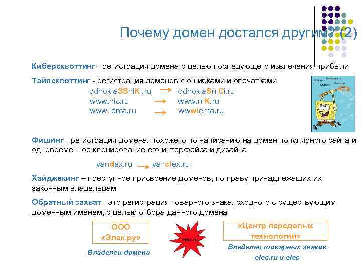 Почему домен достался другим? (2) Киберсквоттинг - регистрация домена с целью последующего извлечения прибыли