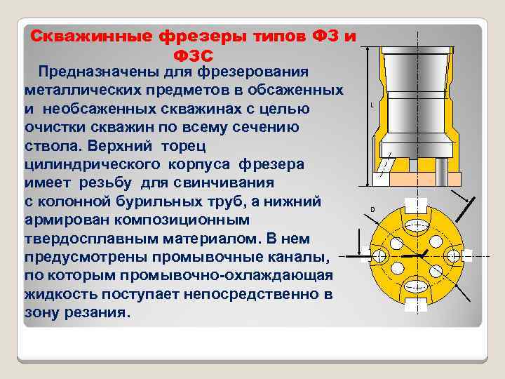 Скважинные фрезеры типов ФЗ и ФЗС Предназначены для фрезерования металлических предметов в обсаженных и