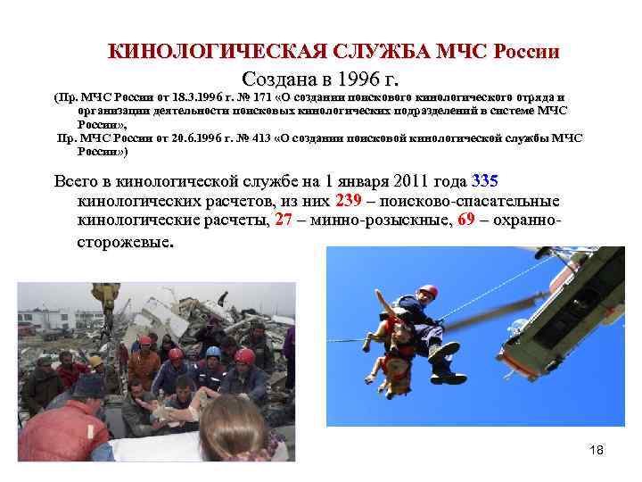 КИНОЛОГИЧЕСКАЯ СЛУЖБА МЧС России Создана в 1996 г. (Пр. МЧС России от 18. 3.