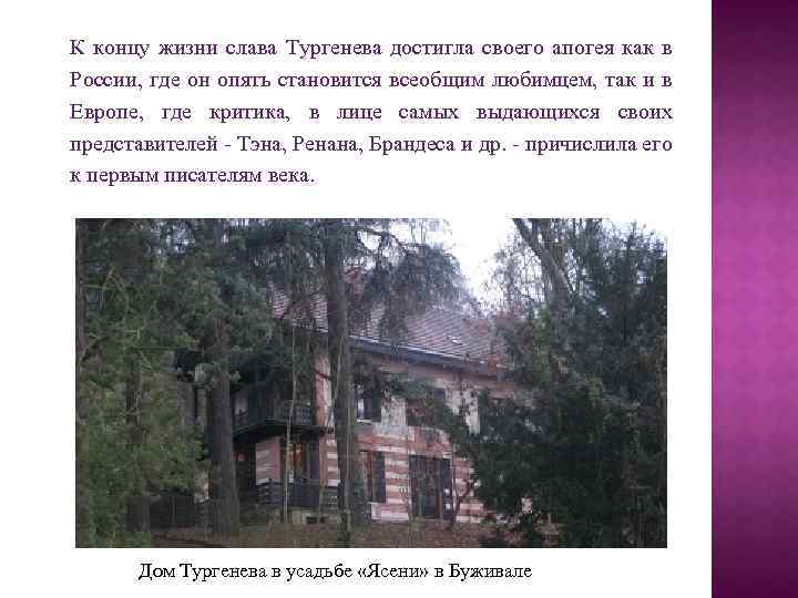 К концу жизни слава Тургенева достигла своего апогея как в России, где он опять