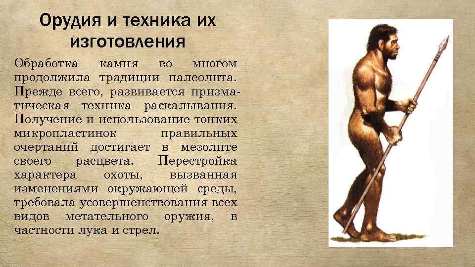 Орудия и техника их изготовления Обработка камня во многом продолжила традиции палеолита. Прежде всего,