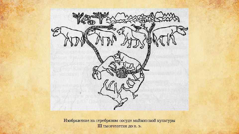 Изображение на серебряном сосуде майкопской культуры III тысячелетия до н. э. 