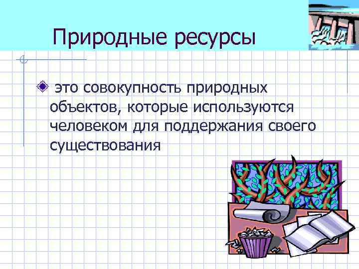 Природные ресурсы это совокупность природных объектов, которые используются человеком для поддержания своего существования 