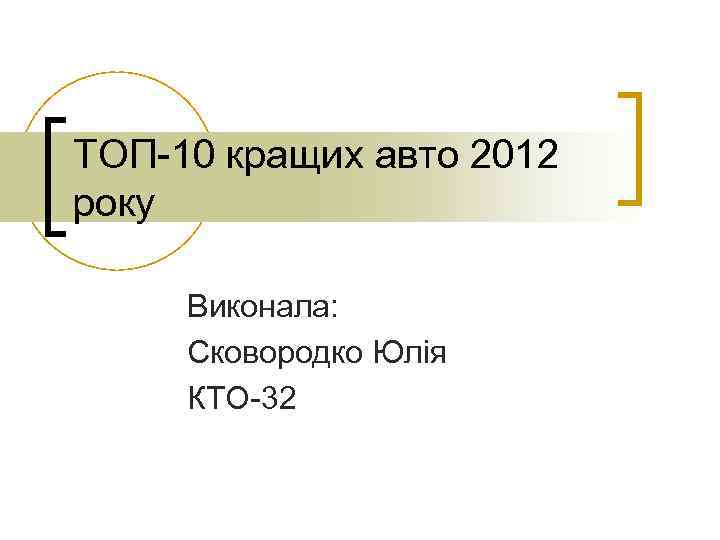 ТОП-10 кращих авто 2012 року Виконала: Сковородко Юлія КТО-32 