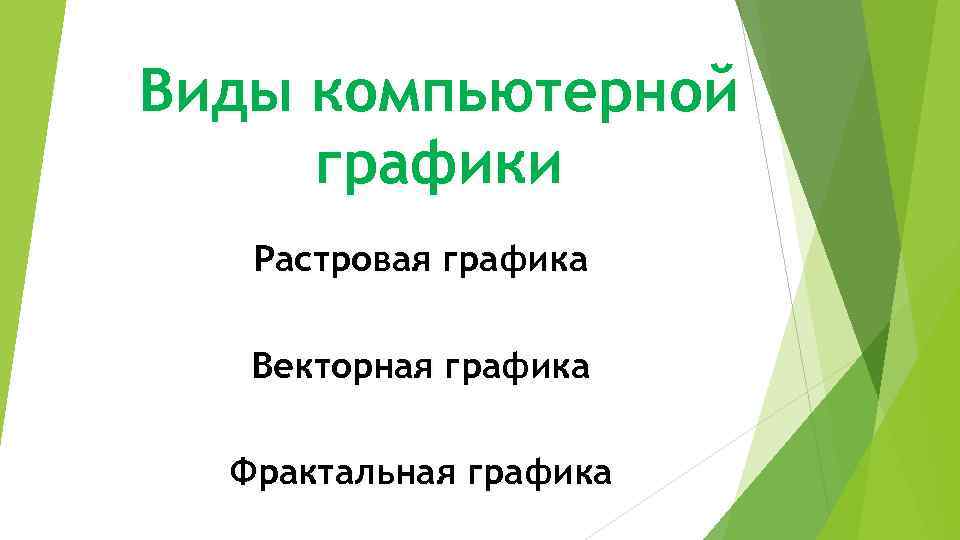 Виды компьютерной графики Растровая графика Векторная графика Фрактальная графика 