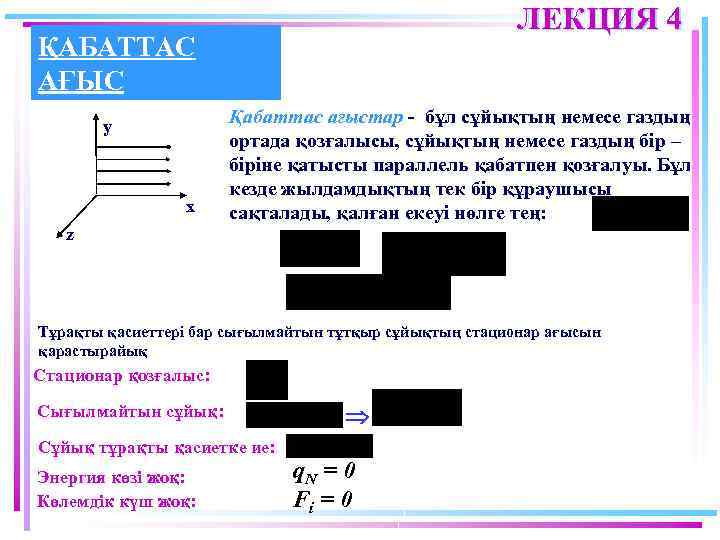 ЛЕКЦИЯ 4 ҚАБАТТАС АҒЫС y x Қабаттас ағыстар - бұл сұйықтың немесе газдың ортада