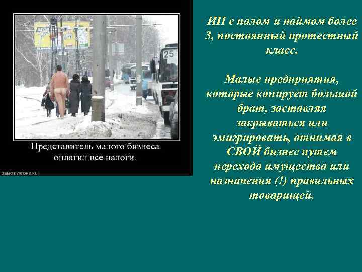 ИП с налом и наймом более 3, постоянный протестный класс. Малые предприятия, которые копирует