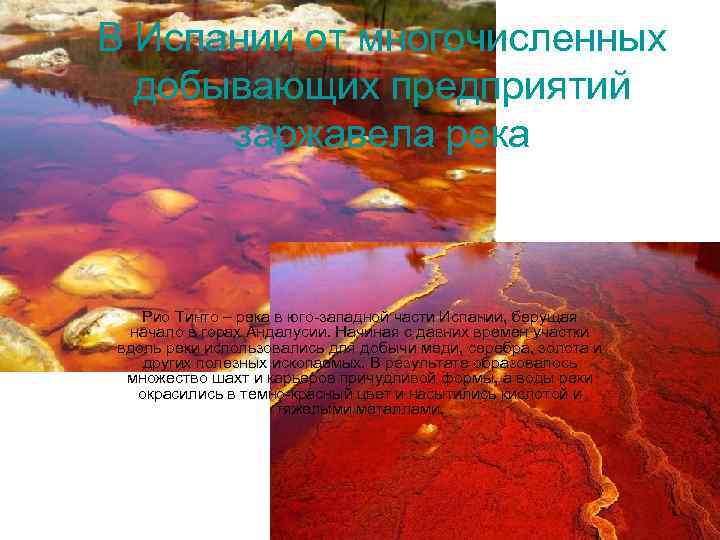 В Испании от многочисленных добывающих предприятий заржавела река Рио Тинто – река в юго-западной