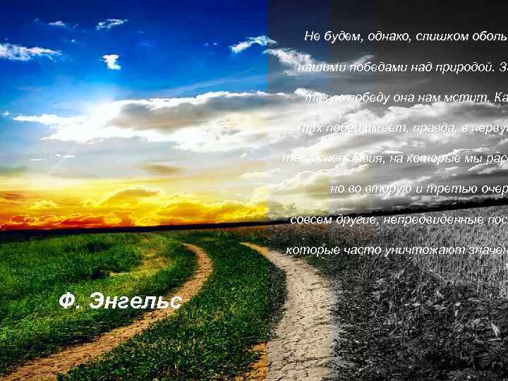 Не будем, однако, слишком обольщ нашими победами над природой. За такую победу она нам