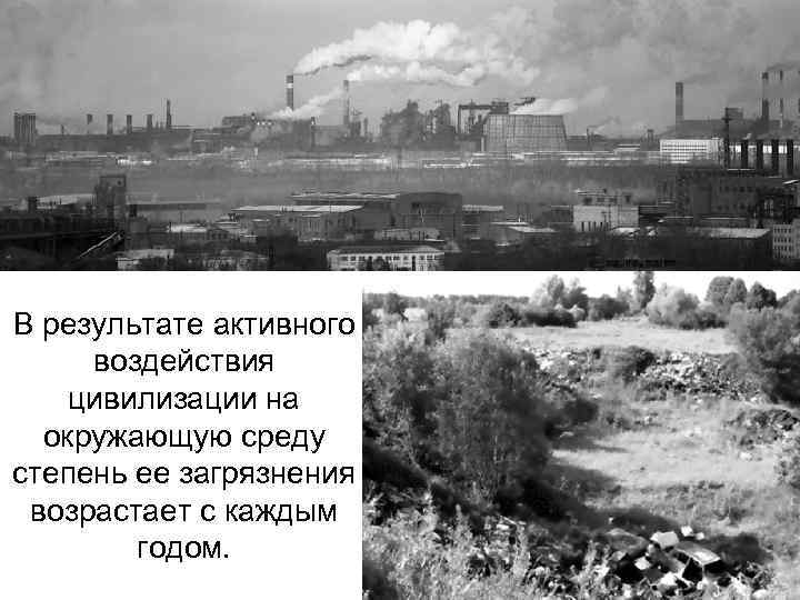 В результате активного воздействия цивилизации на окружающую среду степень ее загрязнения возрастает с каждым