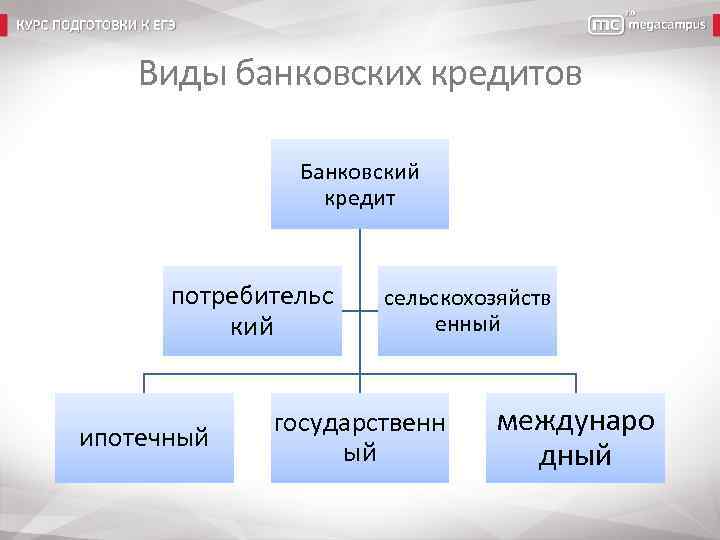 Основные виды кредитов проект