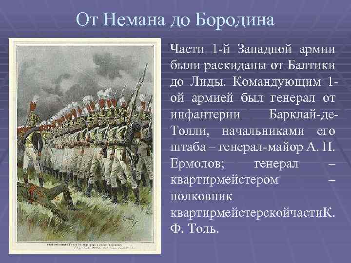 От Немана до Бородина Части 1 -й Западной армии были раскиданы от Балтики до