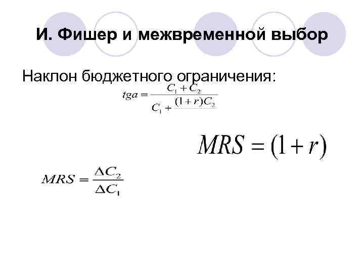 И. Фишер и межвременной выбор Наклон бюджетного ограничения: 