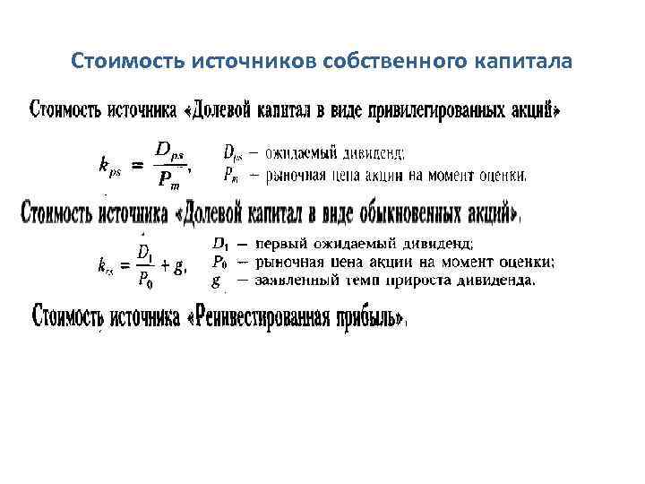 Источник цен. Стоимость источников собственного капитала.