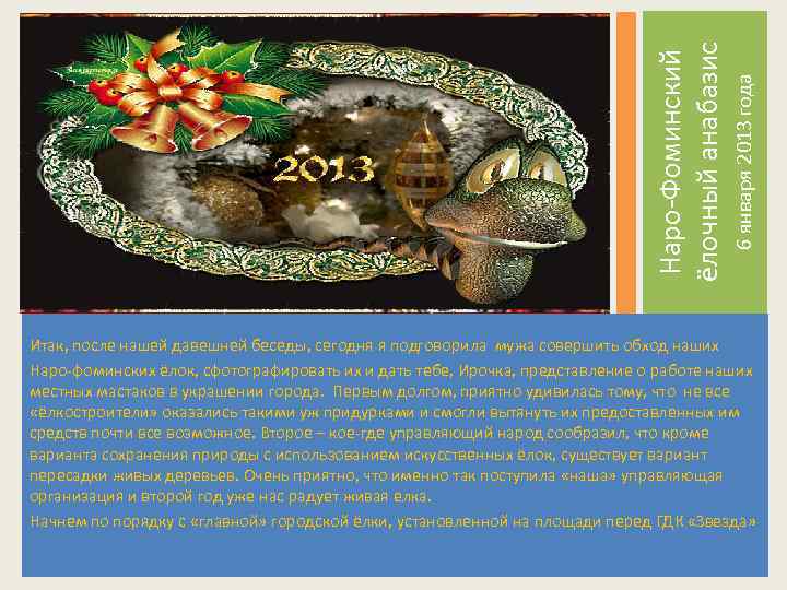 6 января 2013 года Наро-Фоминский ёлочный анабазис Итак, после нашей давешней беседы, сегодня я