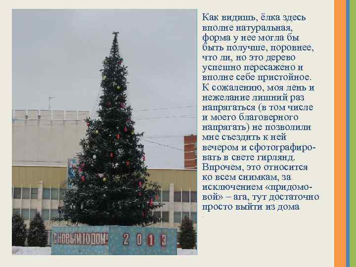 Как видишь, ёлка здесь вполне натуральная, форма у нее могла бы быть получше, поровнее,