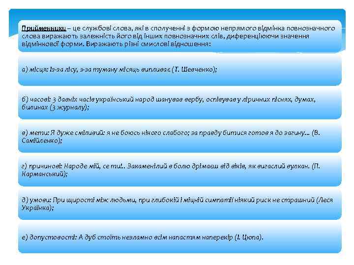 Прийменники – це службові слова, які в сполученні з формою непрямого відмінка повнозначного слова