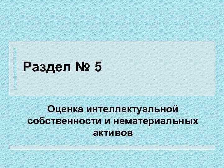 Раздел № 5 Оценка интеллектуальной собственности и нематериальных активов 