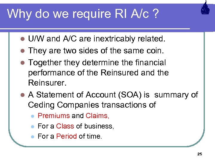 Why do we require RI A/c ? U/W and A/C are inextricably related. l