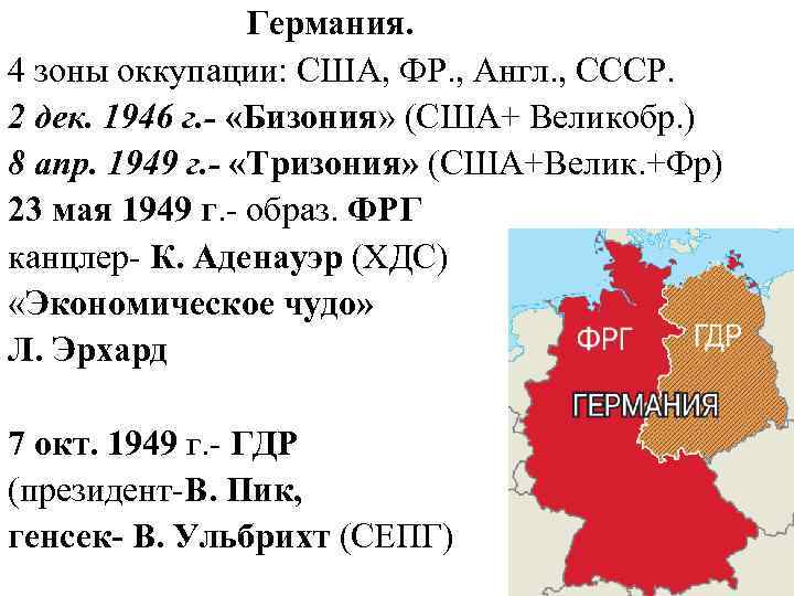 Карта разделенной германии после вов