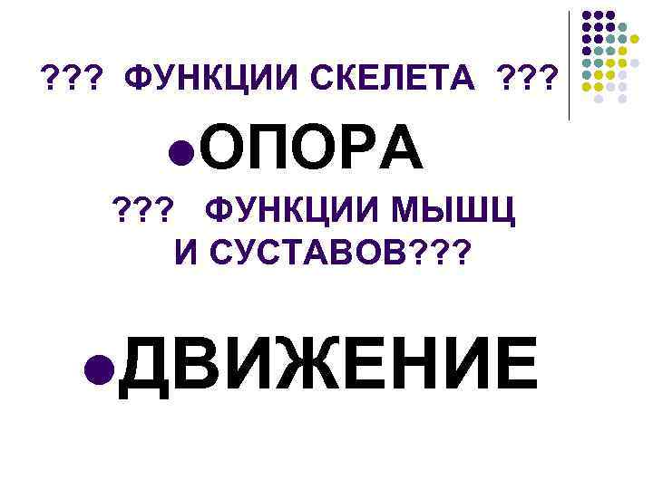 ? ? ? ФУНКЦИИ СКЕЛЕТА ? ? ? l. ОПОРА ? ? ? ФУНКЦИИ