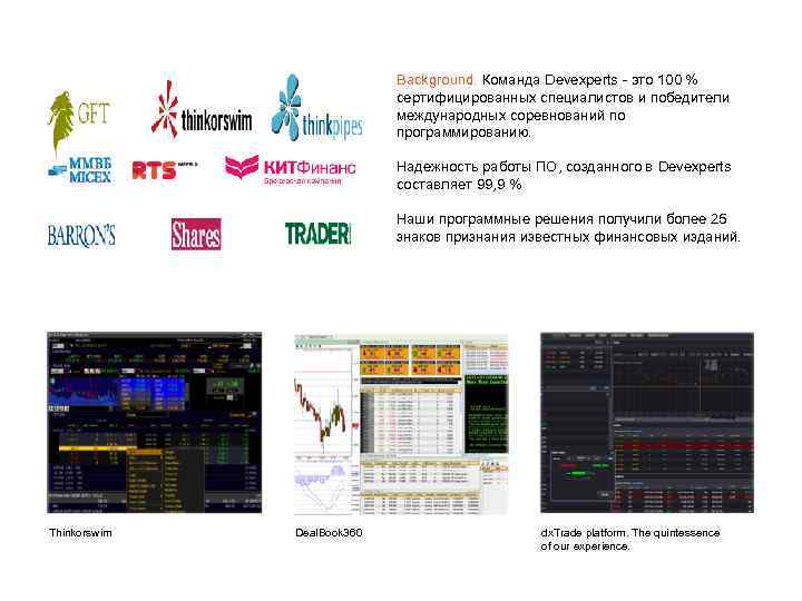 Background. Команда Devexperts - это 100 % сертифицированных специалистов и победители международных соревнований по