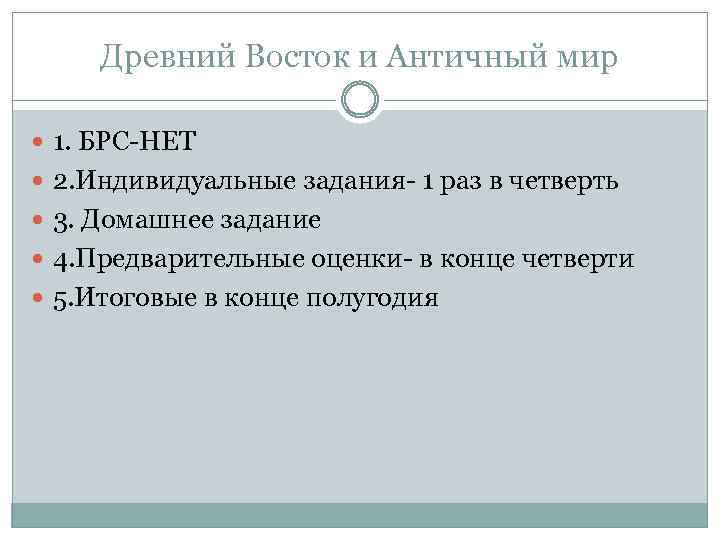 Древний Восток и Античный мир 1. БРС-НЕТ 2. Индивидуальные задания- 1 раз в четверть