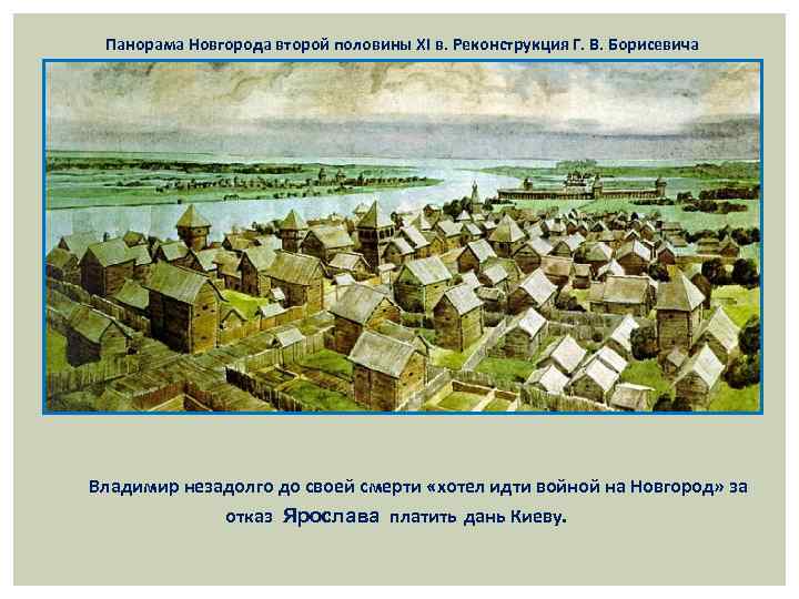 Панорама Новгорода второй половины XI в. Реконструкция Г. В. Борисевича Владимир незадолго до своей