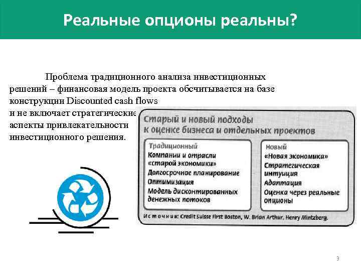 Реальные опционы реальны? Проблема традиционного анализа инвестиционных решений – финансовая модель проекта обсчитывается на