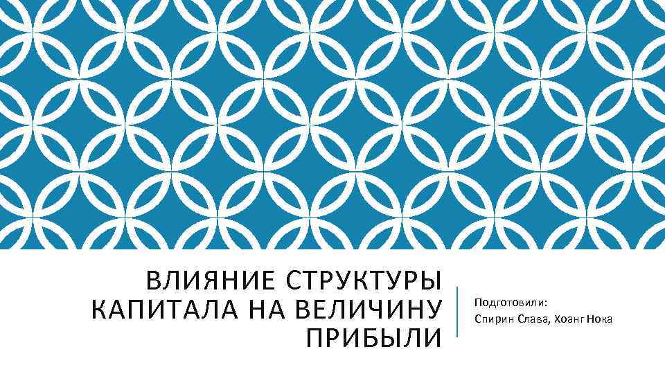 ВЛИЯНИЕ СТРУКТУРЫ КАПИТАЛА НА ВЕЛИЧИНУ ПРИБЫЛИ Подготовили: Спирин Слава, Хоанг Нока 