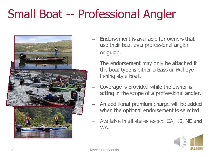 Small Boat -- Professional Angler – Endorsement is available for owners that use their
