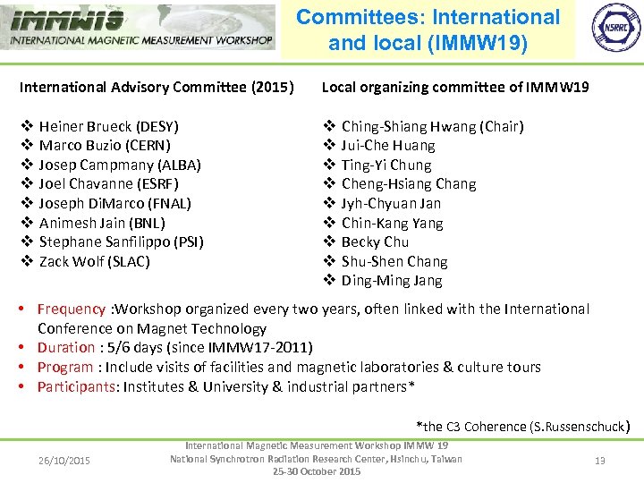 Committees: International and local (IMMW 19) International Advisory Committee (2015) v v v v