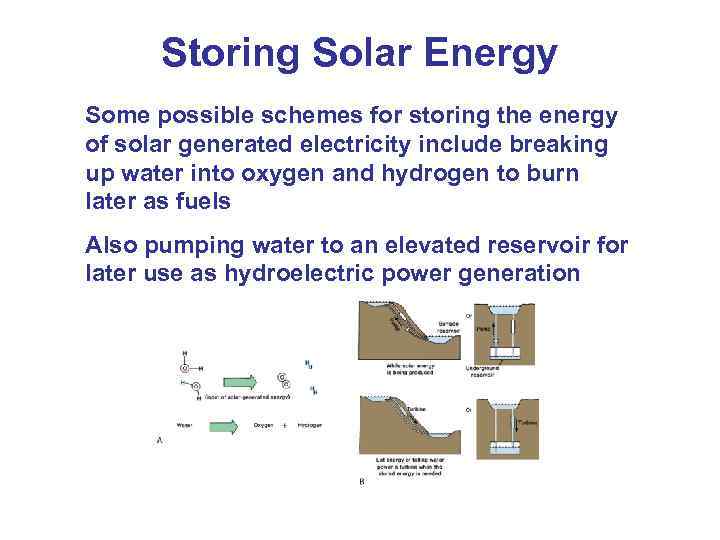 Storing Solar Energy Some possible schemes for storing the energy of solar generated electricity