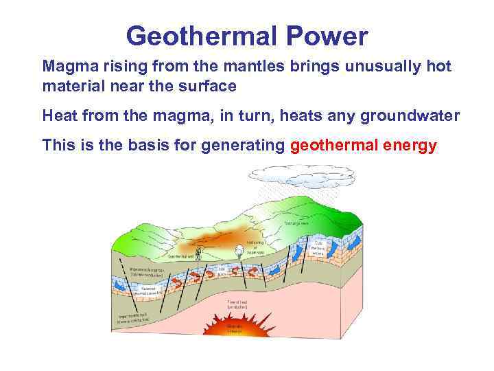Geothermal Power Magma rising from the mantles brings unusually hot material near the surface