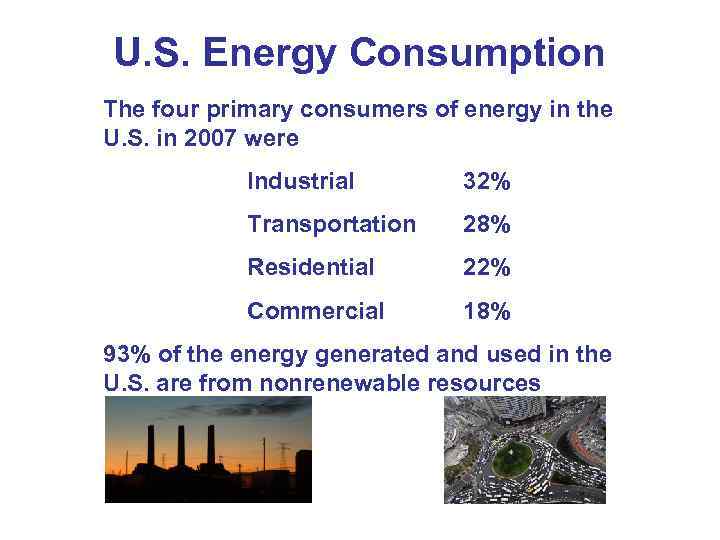 U. S. Energy Consumption The four primary consumers of energy in the U. S.