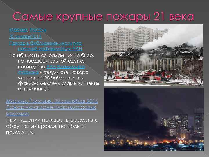Самые крупные пожары 21 века Москва, Россия 30 января 2015 Пожар в библиотеке института
