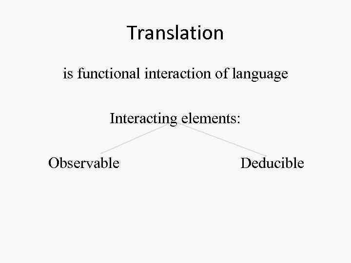 Translation is functional interaction of language Interacting elements: Observable Deducible 