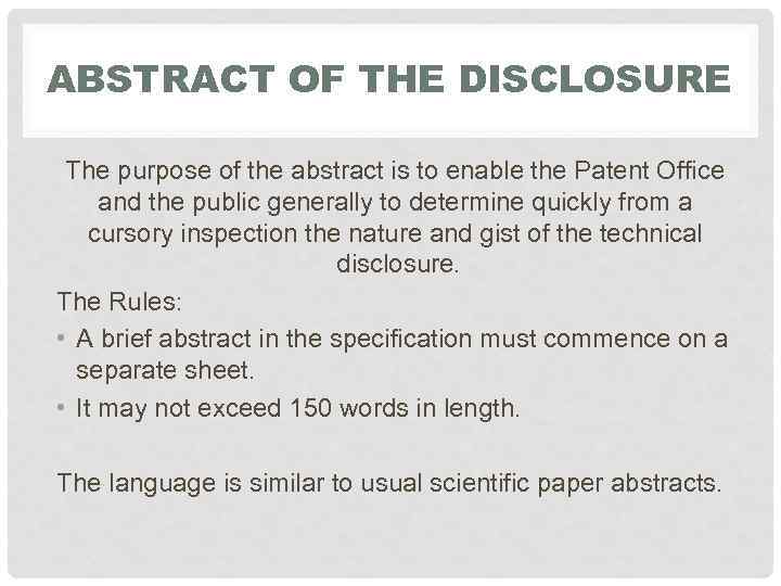 ABSTRACT OF THE DISCLOSURE The purpose of the abstract is to enable the Patent