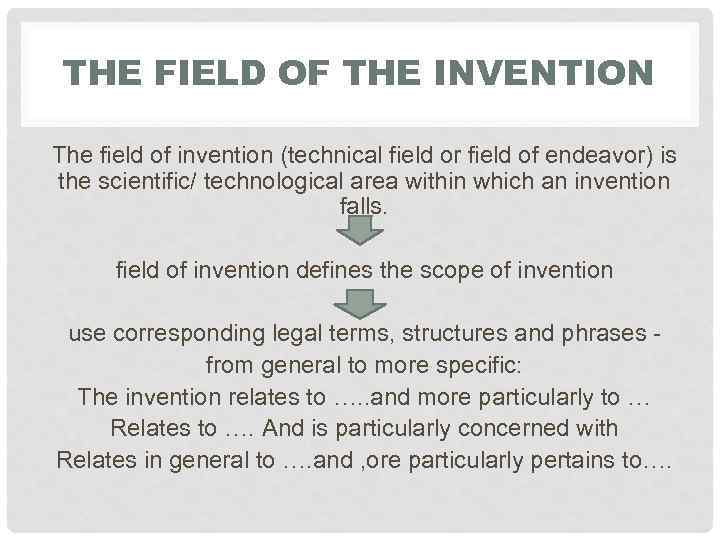 THE FIELD OF THE INVENTION The field of invention (technical field or field of