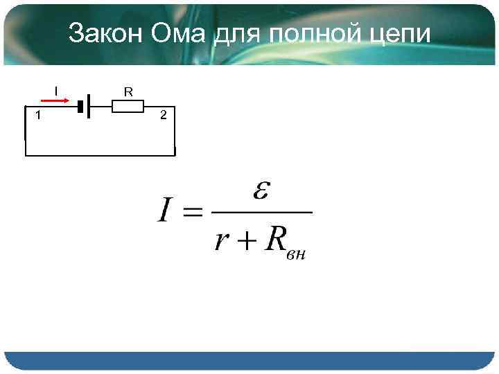 Закон Ома для полной цепи I 1 R 2 