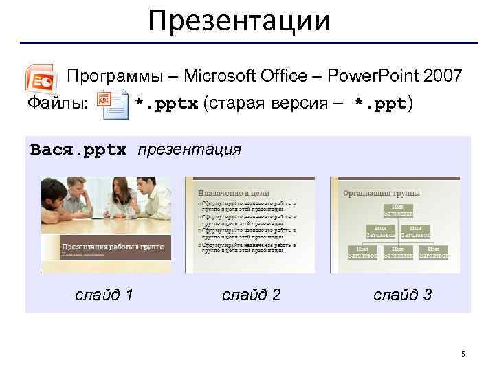Презентации Программы – Microsoft Office – Power. Point 2007 Файлы: *. pptx (старая версия