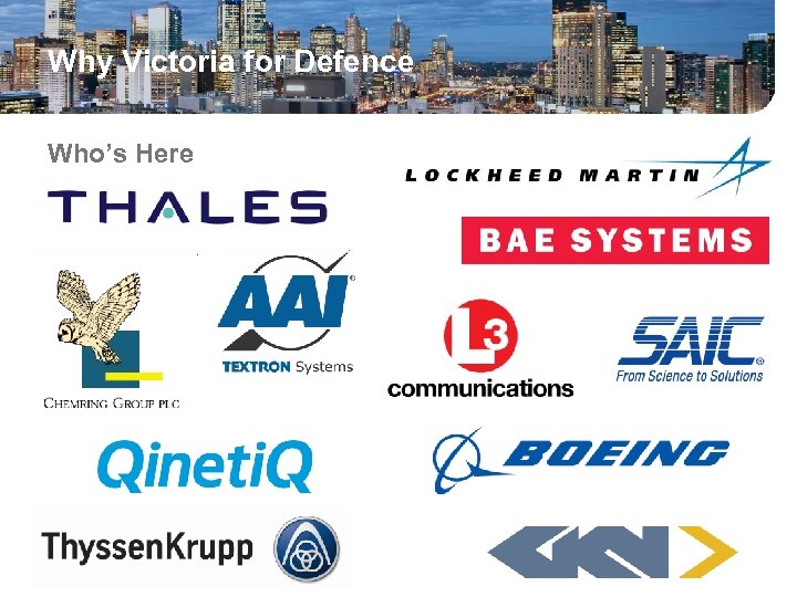 Why Victoria for Defence Who’s Here 