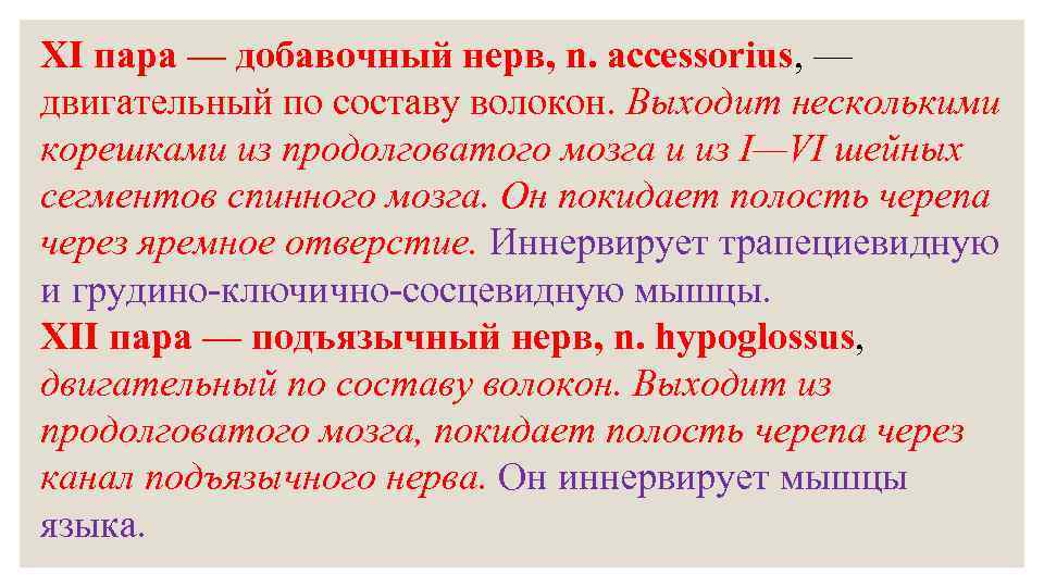 11 пара. Добавочный нерв по составу двигательный. 11 Пара черепных нервов добавочный нерв состав волокон. По составу волокон нервы. Добавочный нерв выходит из мозга.