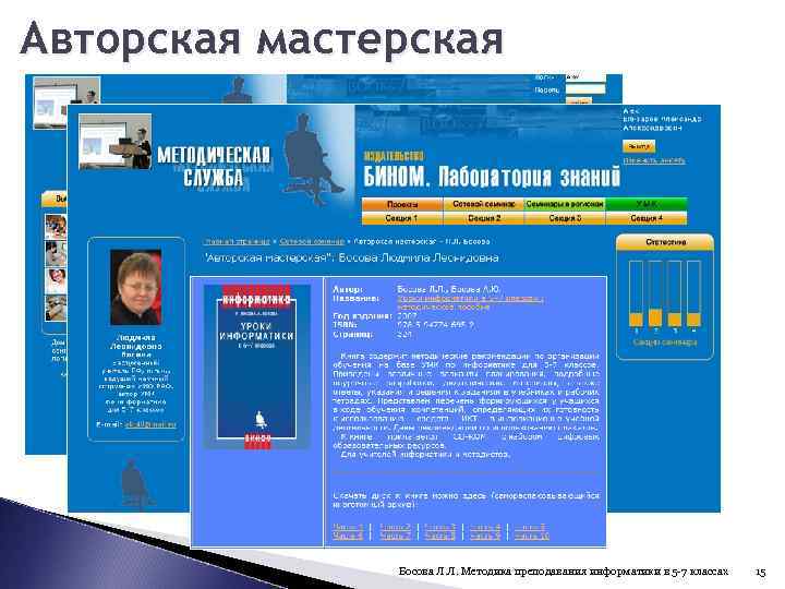 Авторская мастерская Босова Л. Л. Методика преподавания информатики в 5 -7 классах 15 